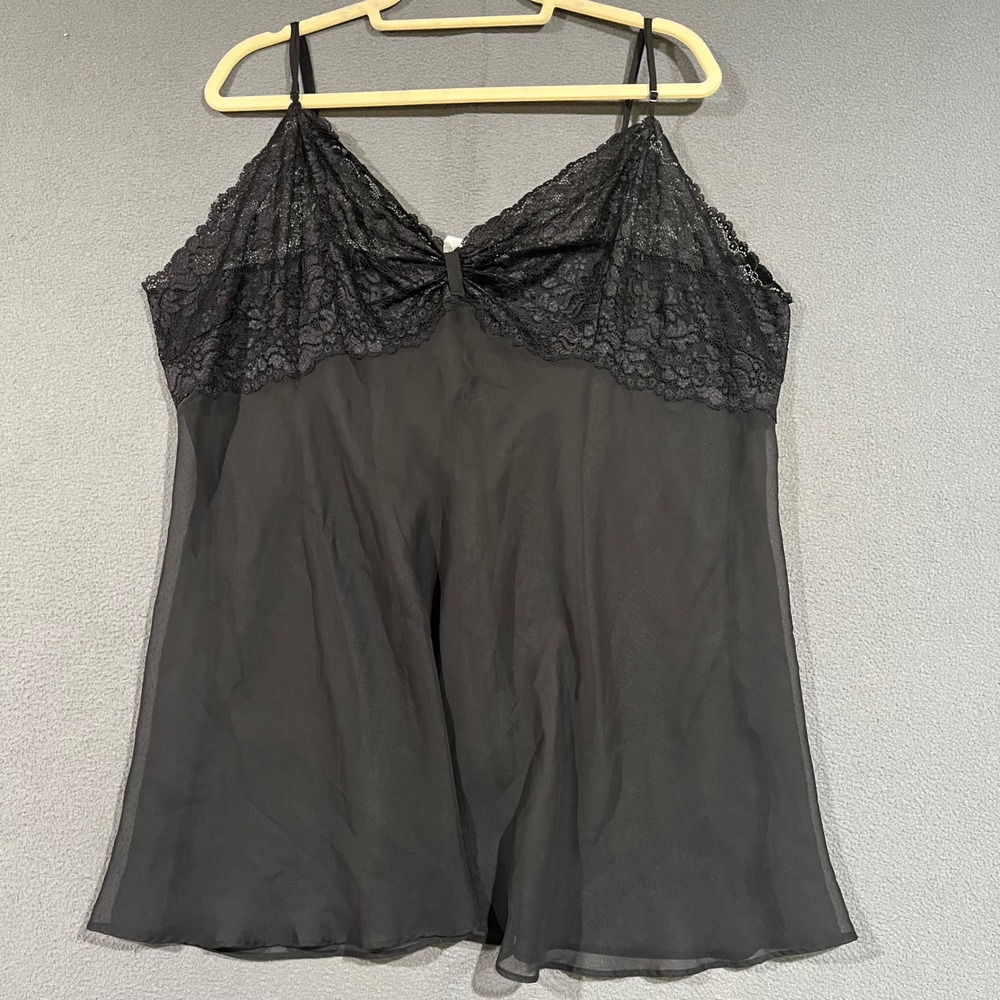 Cacique Babydoll Chemise 22/24 Black Lace Sheer Lingerie Sleepwear Plus Size